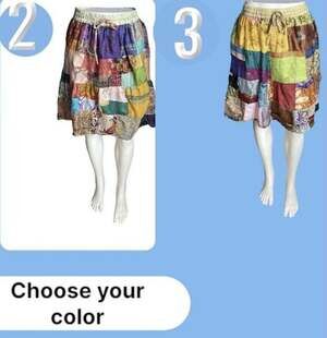 Art Studio Women's 100% Silk Patchwork Aline Skirt S 0 2 4 India Multicolor Boho